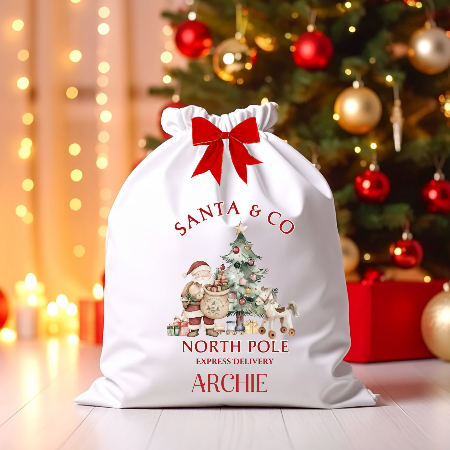 SANTA ROCKING HORSE CHRISTMAS SACK DTF TRANSFER