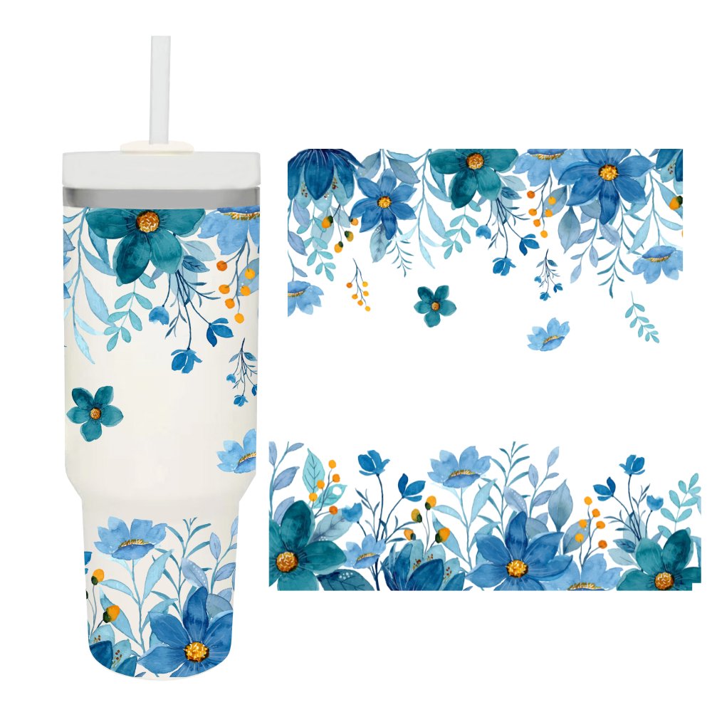40oz Quencher Dupe Wrap Blue Floral - Wow Wraps