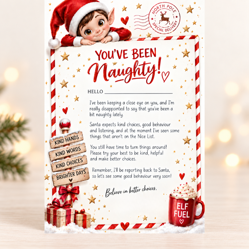ELF YOU'VE BEEN NAUGHTY! WARNING CARD - A4