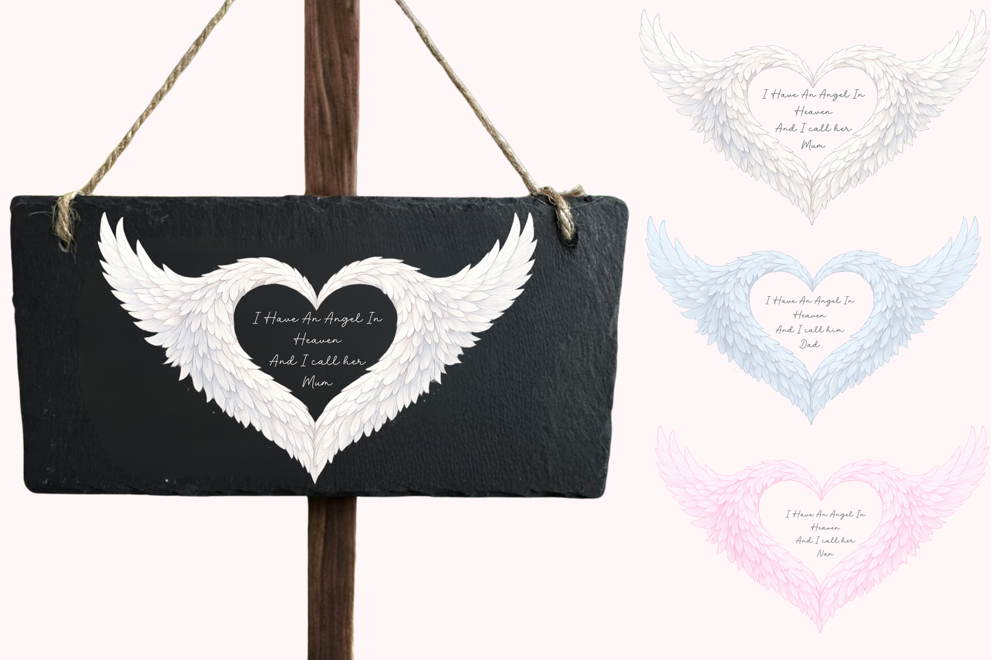 Hanging Garden Slate Memorial Angel Wings UV-DTF