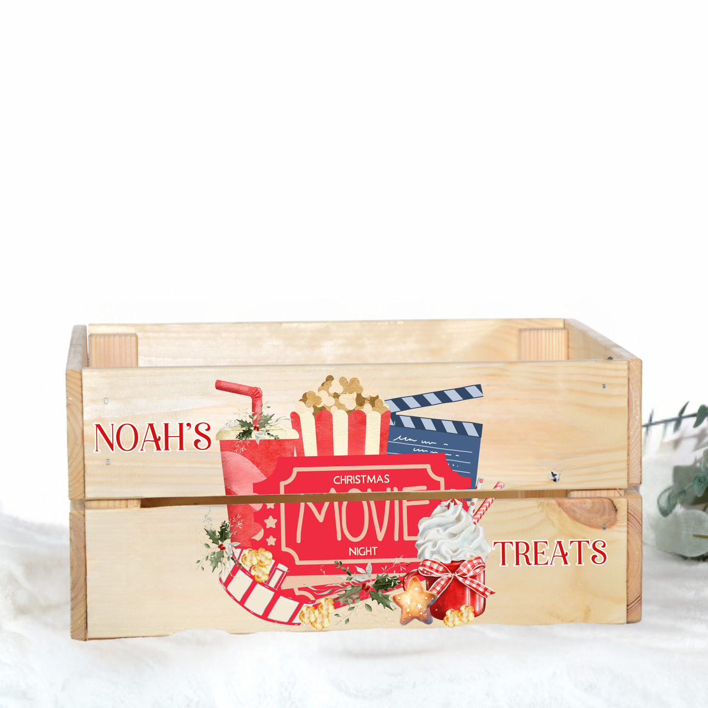 CHRISTMAS MOVIE NIGHT TREATS UV-DTF DECAL - SIZED FOR IKEA CRATE