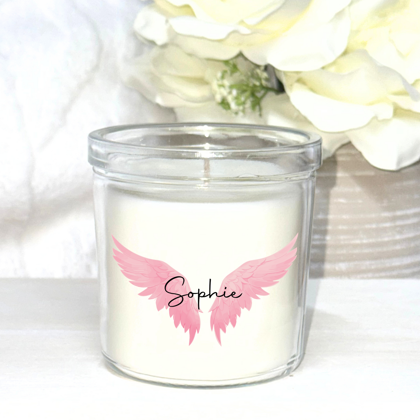 Personalised Wings Pink UV-DTF Sized For The Ikea 40hr Candles