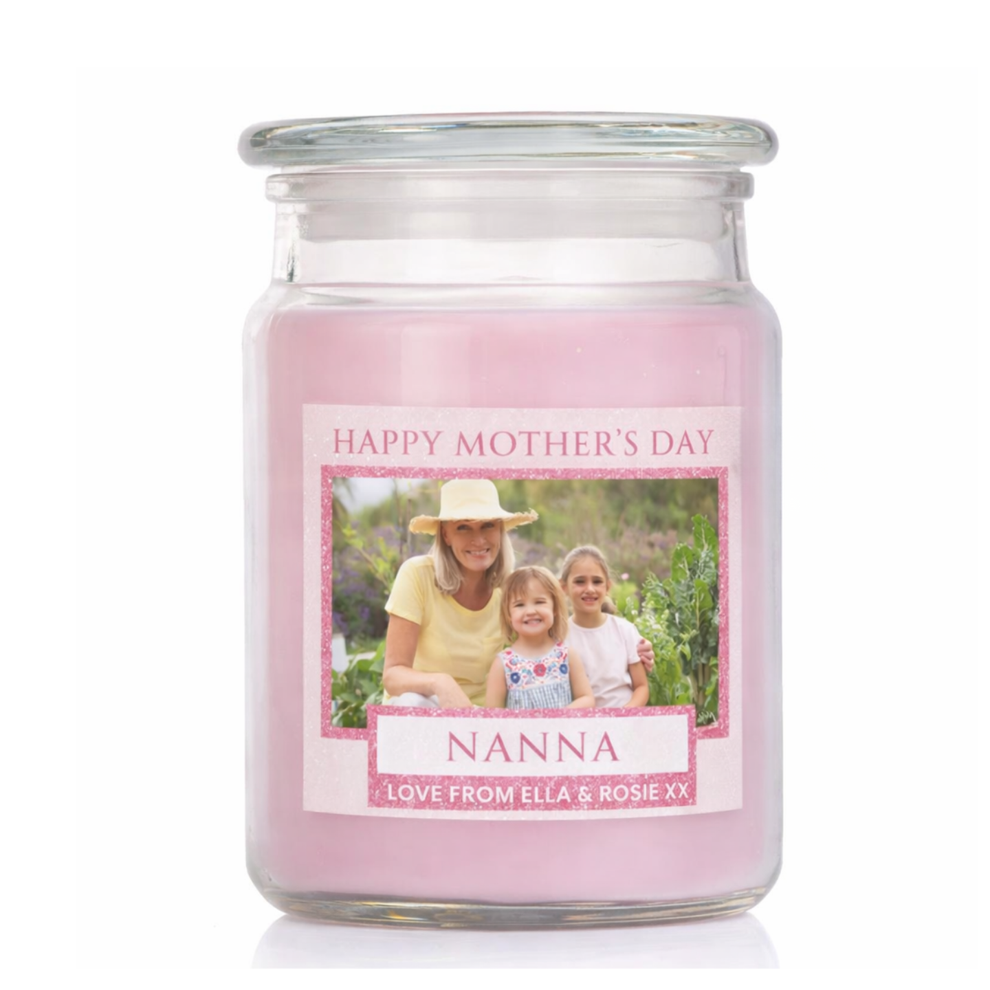 LARGE CANDLE PHOTO UPLOAD LABEL - PINK GLITTER