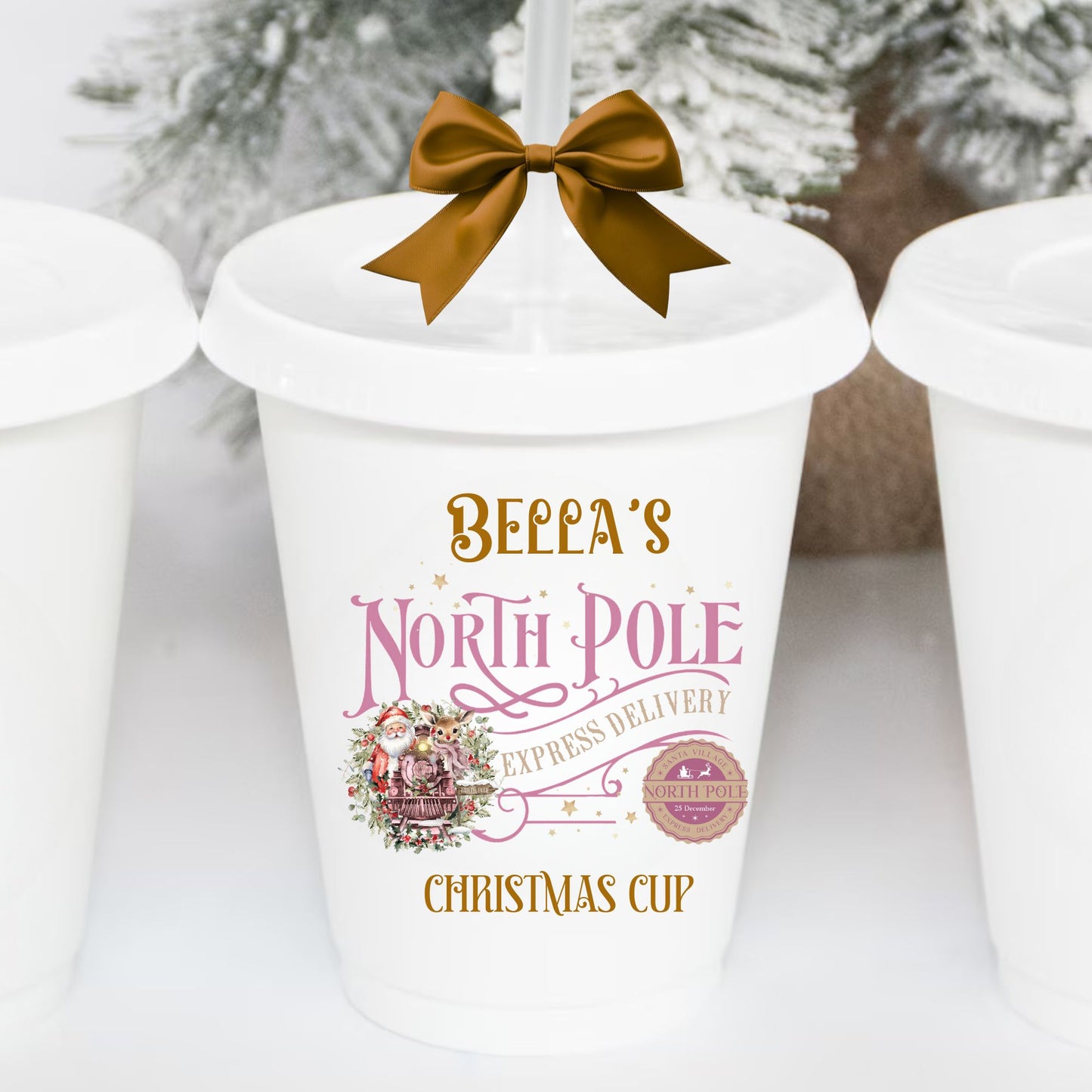 PINK NORTH POLE CHRISTMAS CUP UV-DTF DECAL