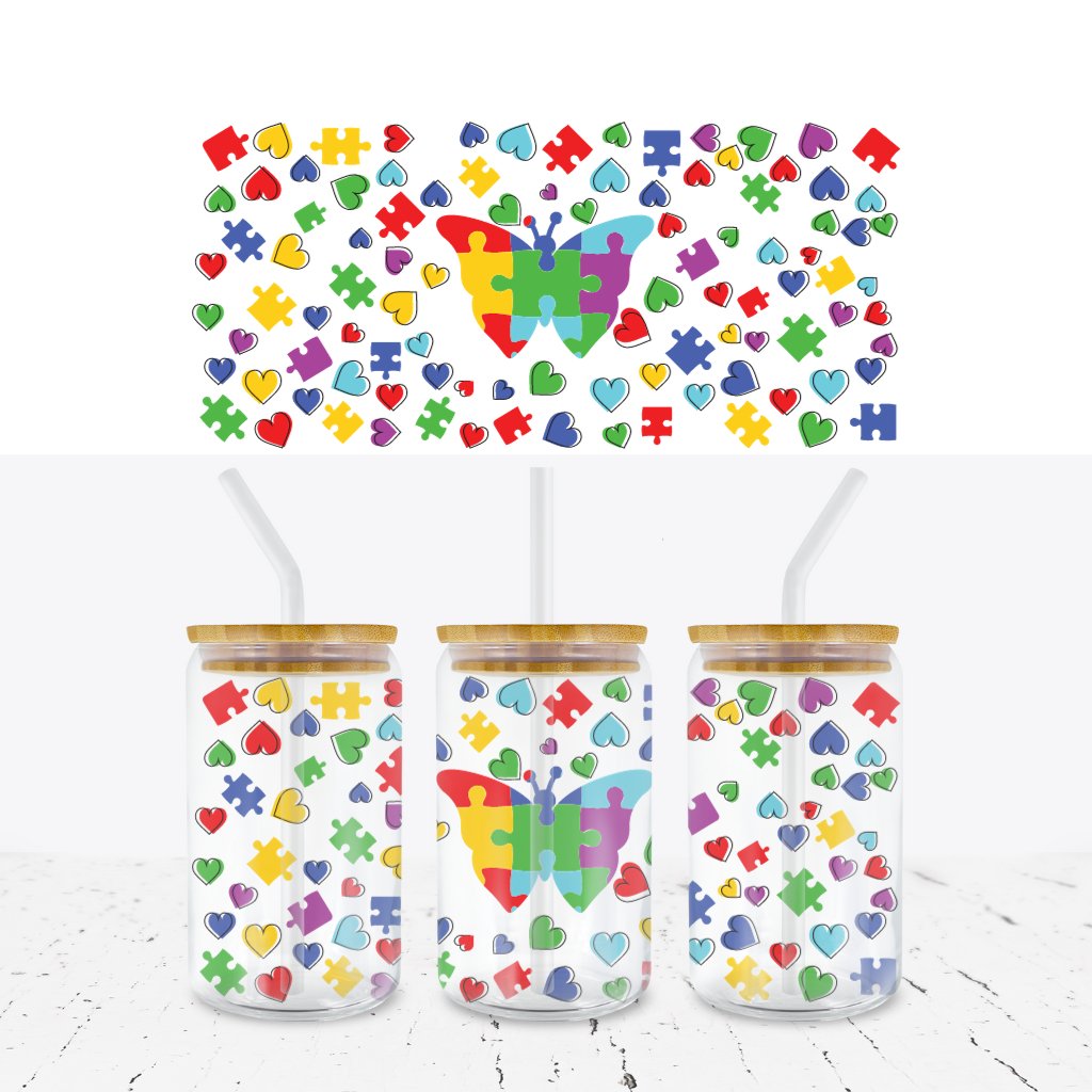 AUTISM AWARENESS 4 16oz LIBBEY GLASS CAN WRAP - Wow Wraps