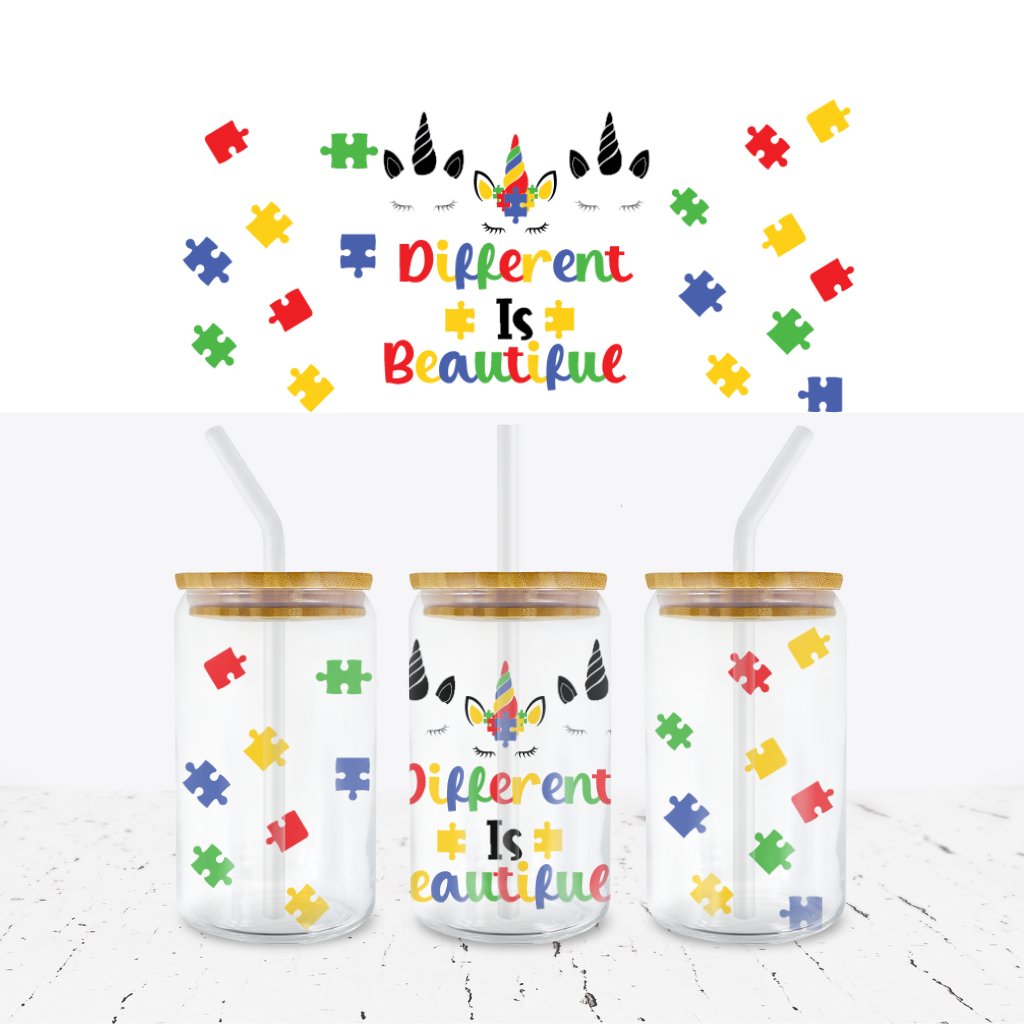 AUTISM AWARENESS 9 16oz LIBBEY GLASS CAN WRAP - Wow Wraps