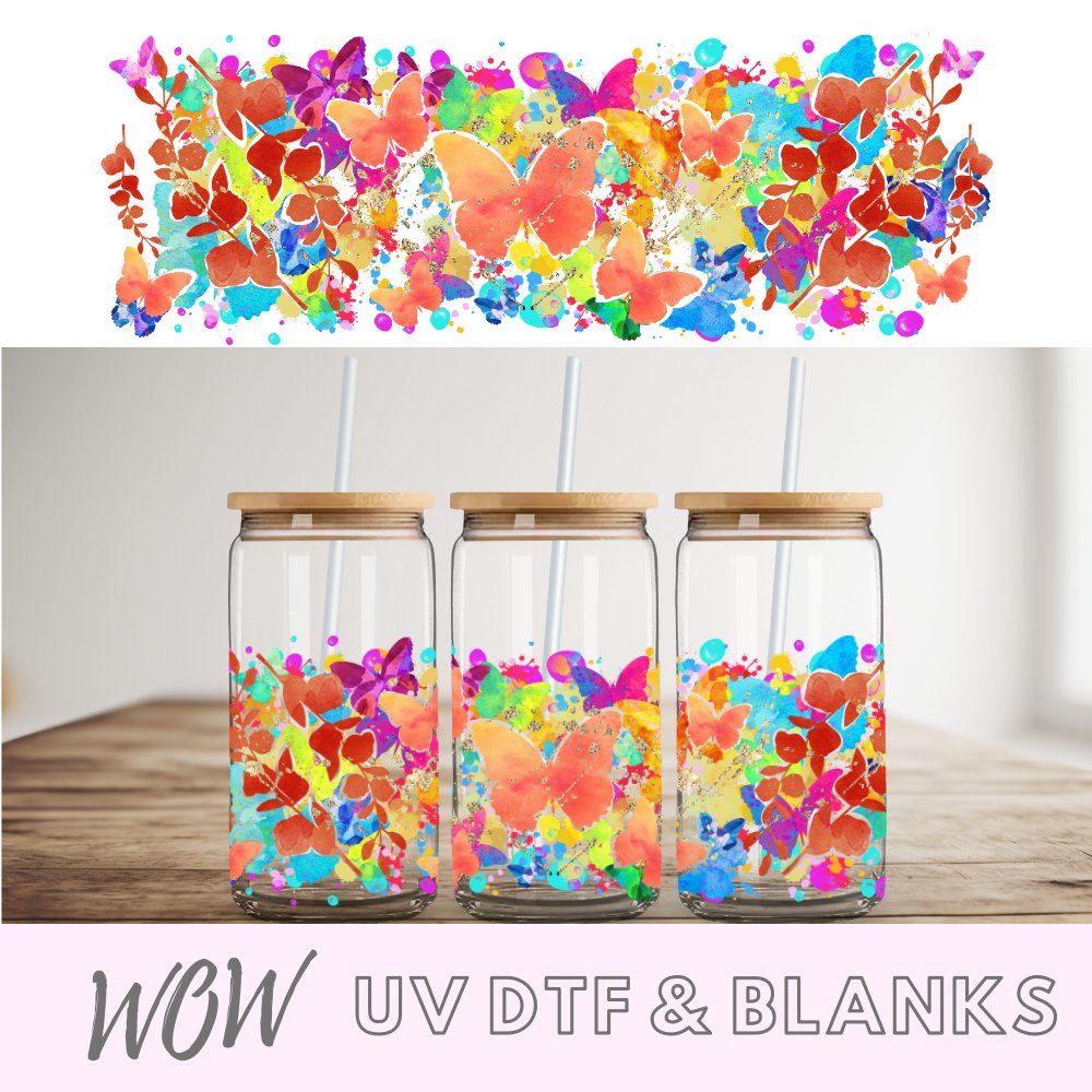 Bright Butterfly 16oz Libbey UV-DTF Wrap - Wow Wraps
