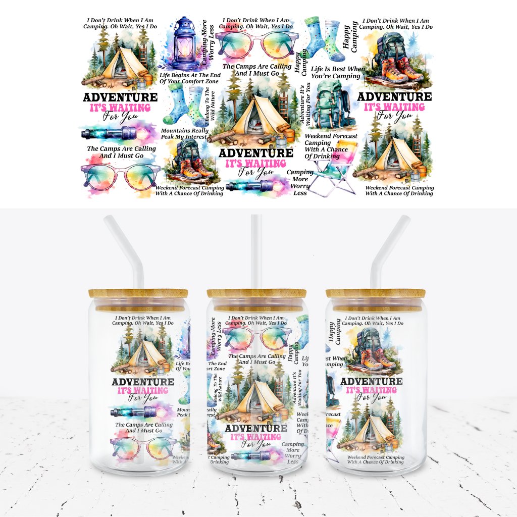 Camping Adventures 16oz LIBBEY GLASS CAN WRAP - Wow Wraps