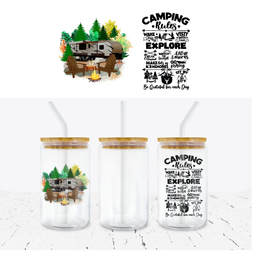 Camping Rules 16oz LIBBEY GLASS CAN WRAP - Wow Wraps