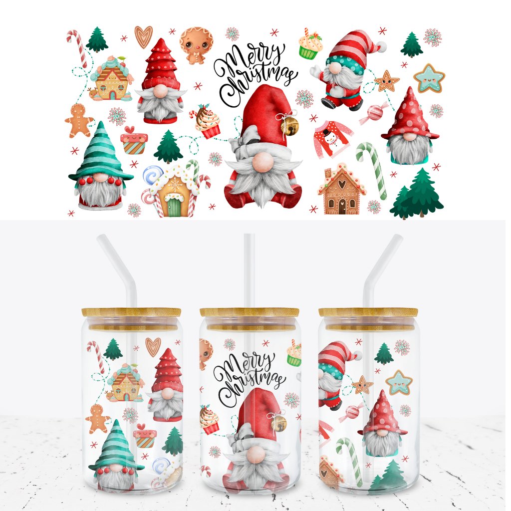 CHRISTMAS GNOME 16oz LIBBEY GLASS CAN WRAP - Wow Wraps