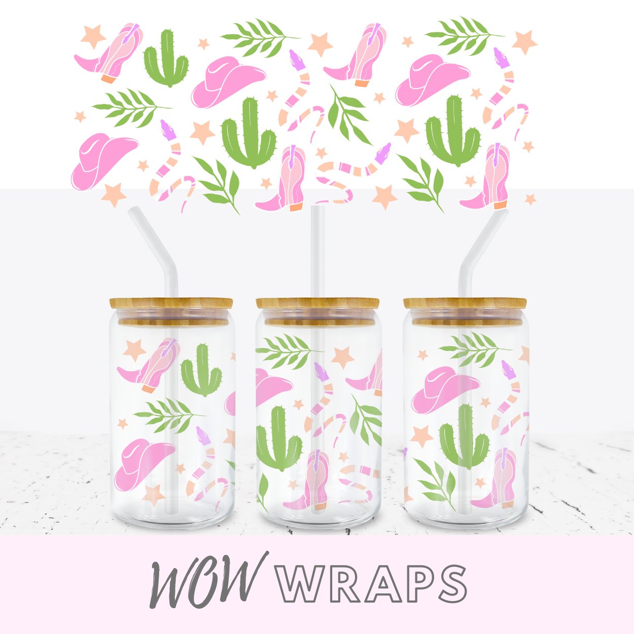 COW GIRL CACTUS BOOT LIBBEY GLASS CAN WRAP - Wow Wraps
