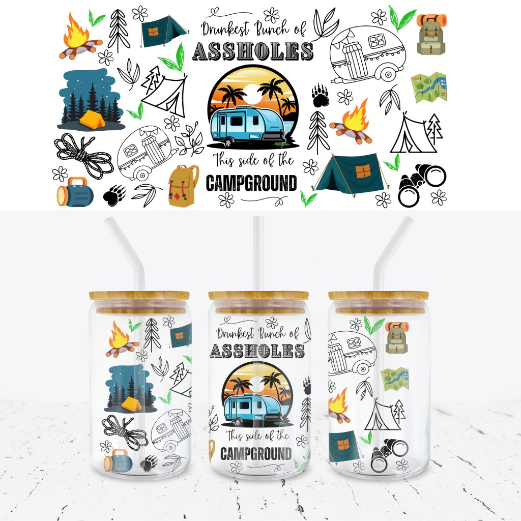 Drunkest Campers This Side 16oz LIBBEY GLASS CAN WRAP - Wow Wraps