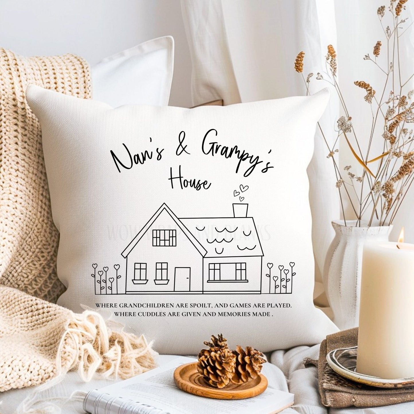 DTF TRANSFER - CUSHION DTF - NANNY & GRANDADS HOUSE (ADD YOUR OWN) - Wow Craft Blanks & Wraps