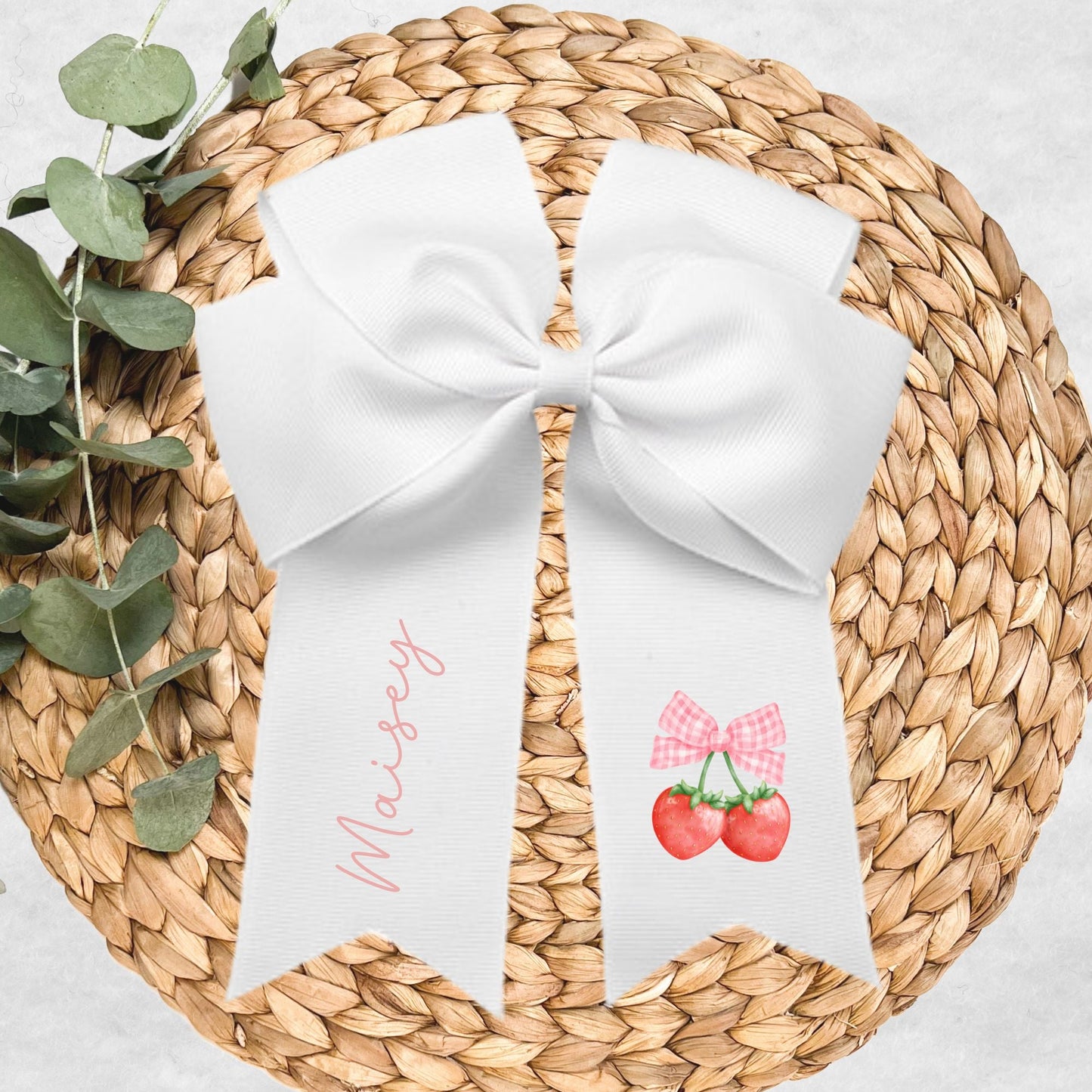 DTF TRANSFER STRAWBERRY BOW - FOR HAIR BOWS - Wow Craft Blanks & Wraps