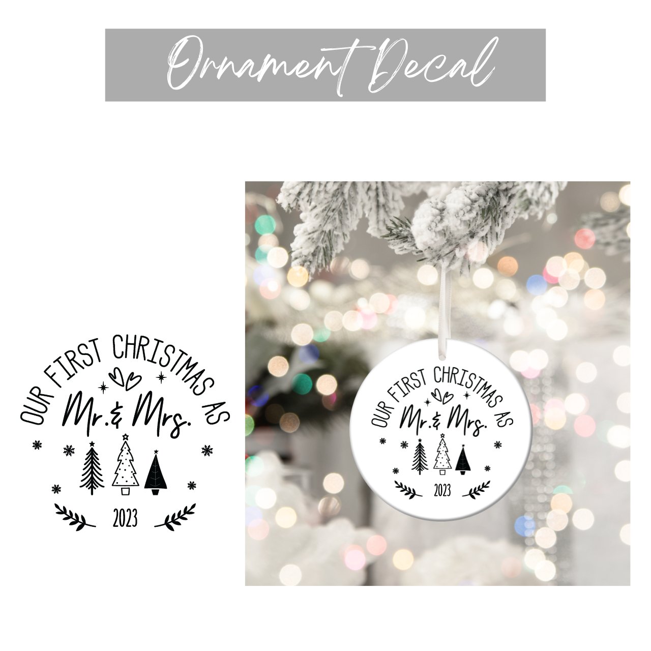 First Christmas as Mr & Mrs Ornament Decal - Wow Wraps