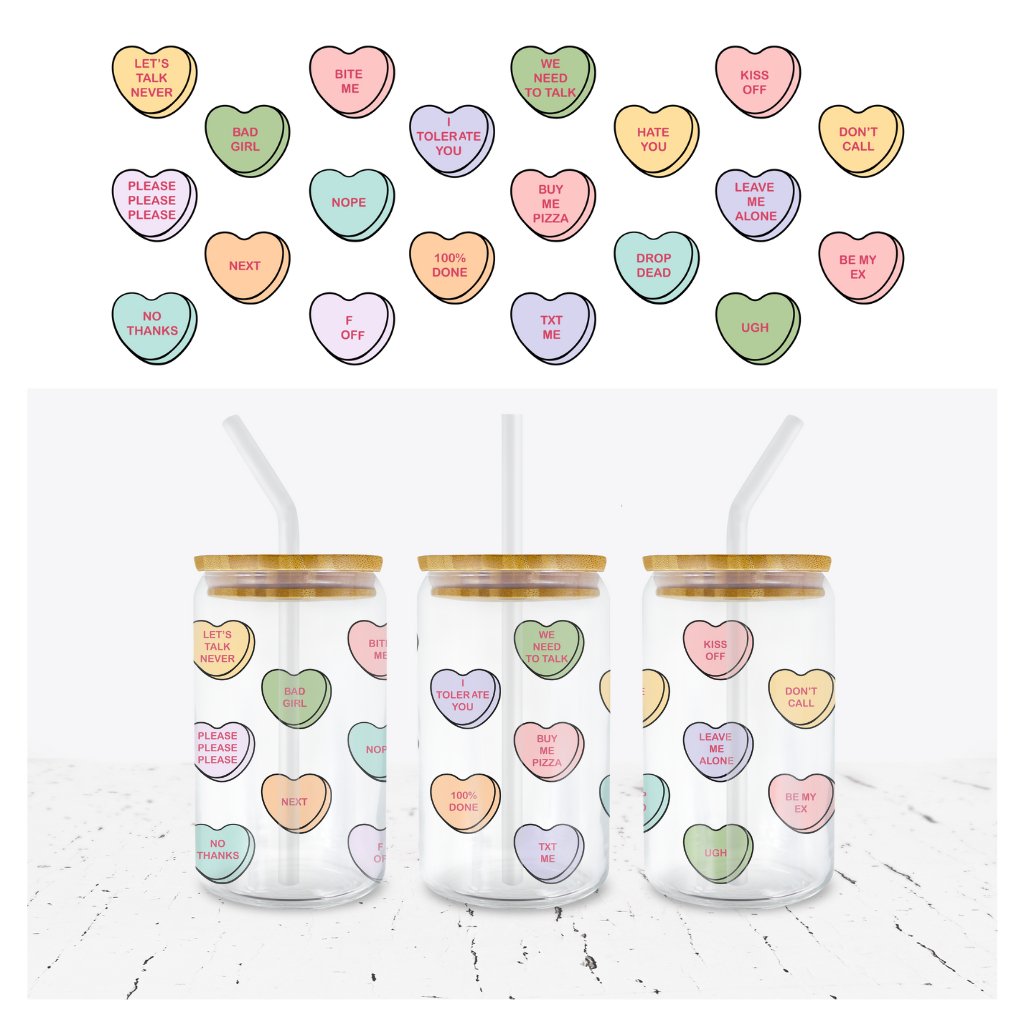 NO LOVE, LOVE HEARTS VALENTINES 16oz LIBBEY GLASS CAN WRAP - Wow Wraps