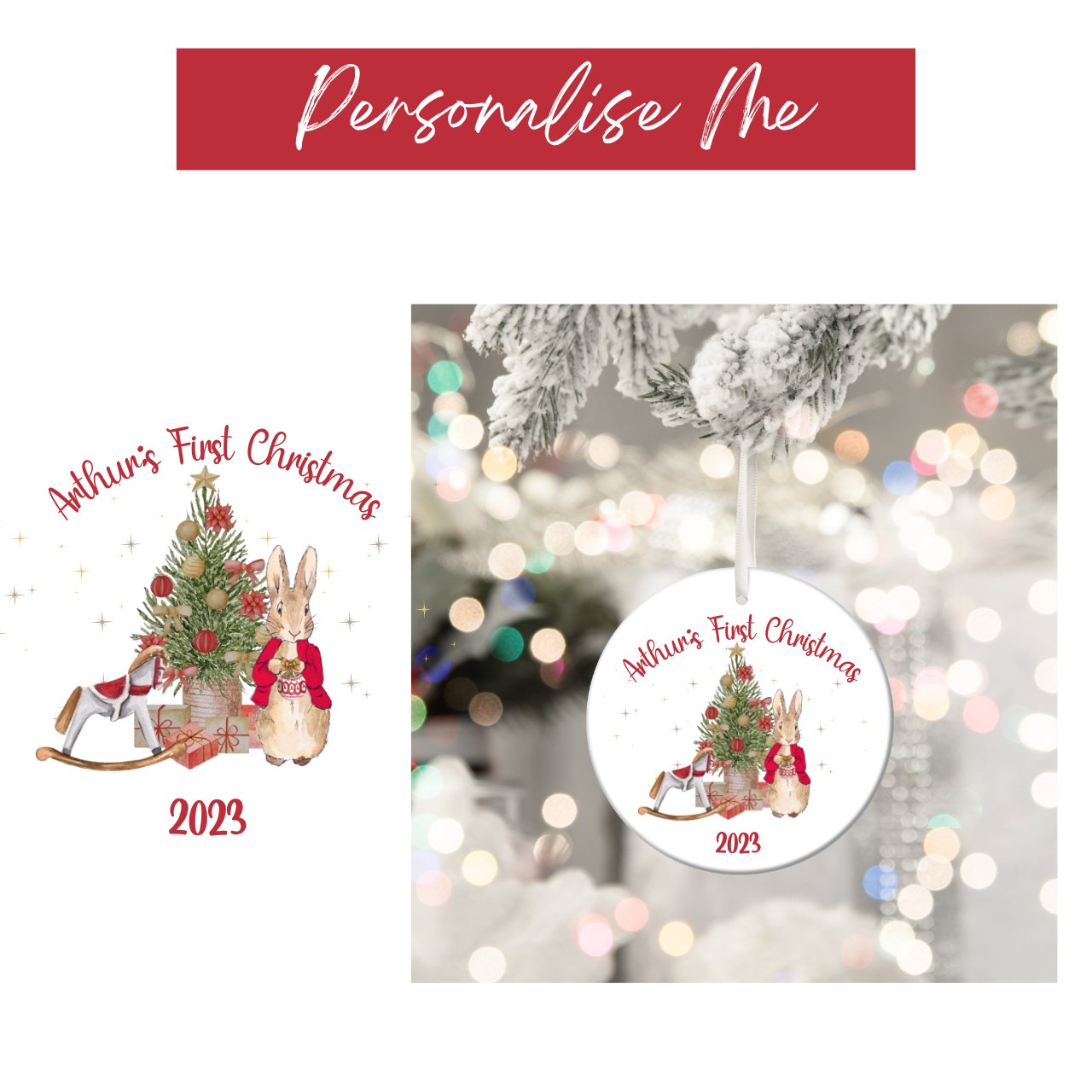 PERSONALISED CHRISTMAS RABBIT ORNAMENT DECAL - Wow Wraps