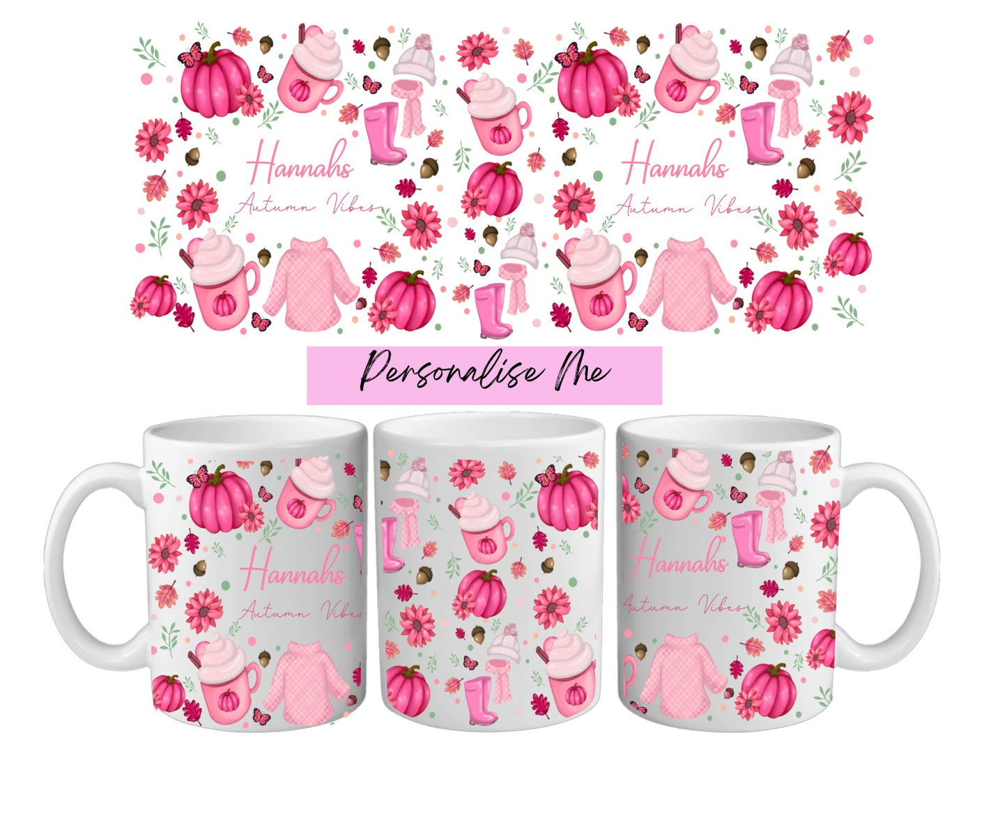 PERSONALISED PINK AUTUMN VIBES 11oz MUG WRAP - Wow Wraps