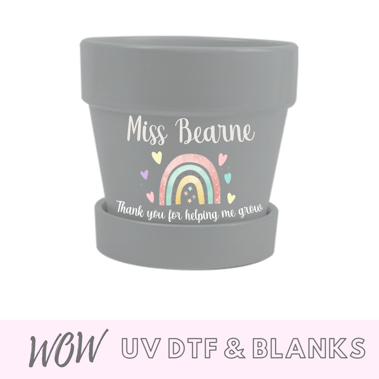 Personalised Rainbow Teacher Decal - Thank you for helping me grow - Wow Wraps
