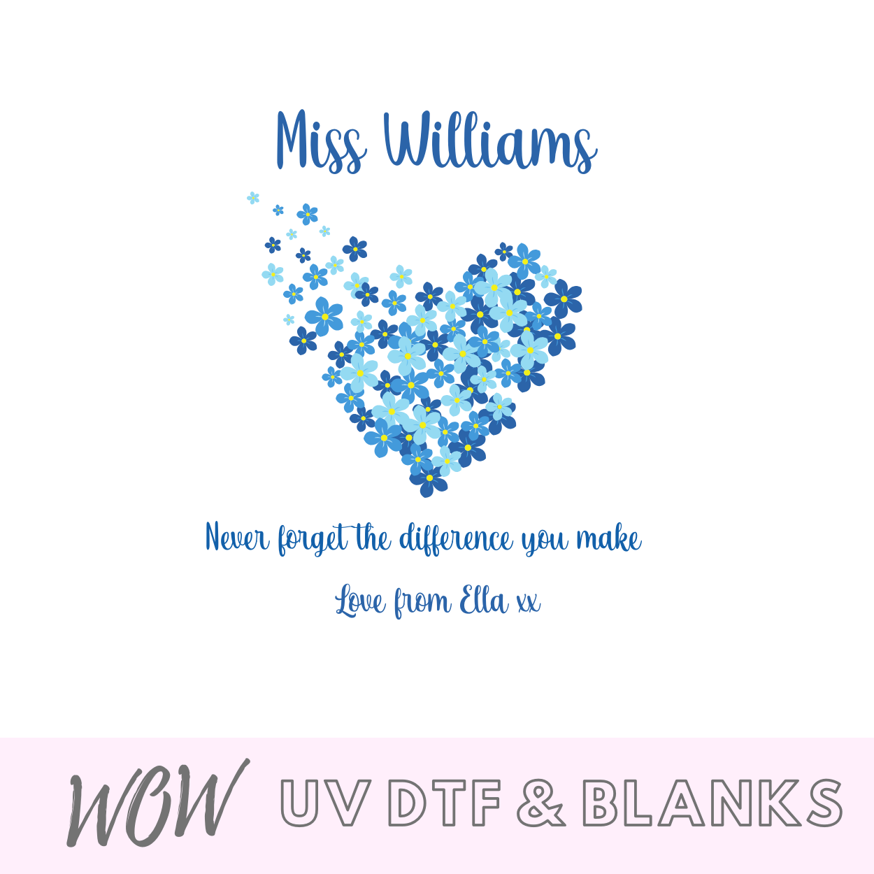 Personalised Teacher Decal - Forget-me-not-heart - Wow Wraps