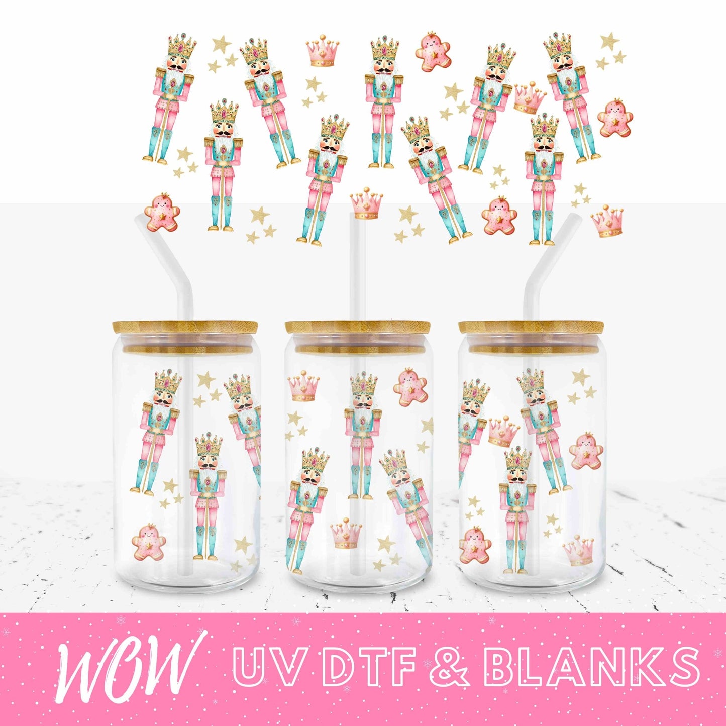 PINK CHRISTMAS - PRETTY LITTLE NUTCRACKER 16oz LIBBEY WRAP - Wow Craft Blanks & Wraps