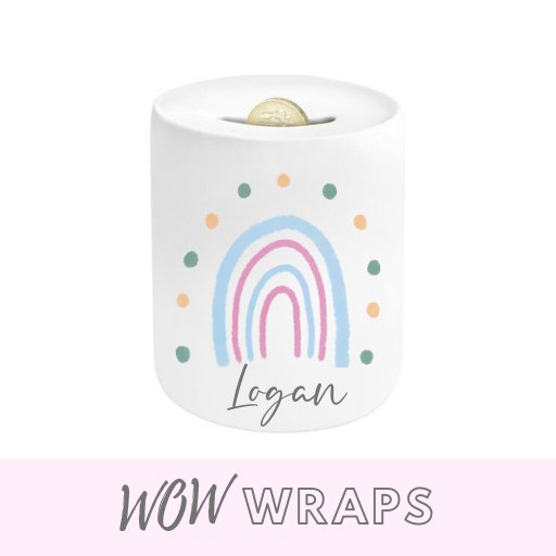 POLKA DOT RAINBOW & NAME- MONEY BOX UV-DTF DECAL - Wow Wraps