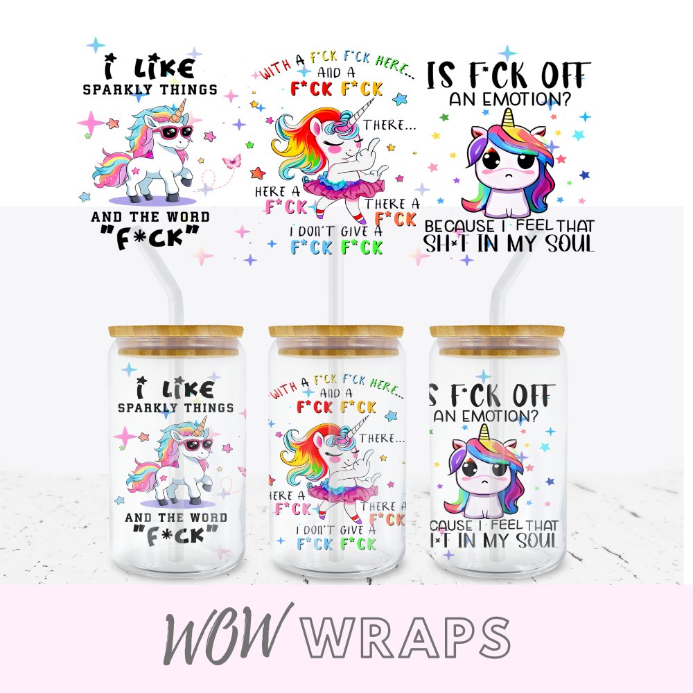PROFANITY SWEAR UNICORN 16 OZ LIBBEY UV-DTF - Wow Wraps