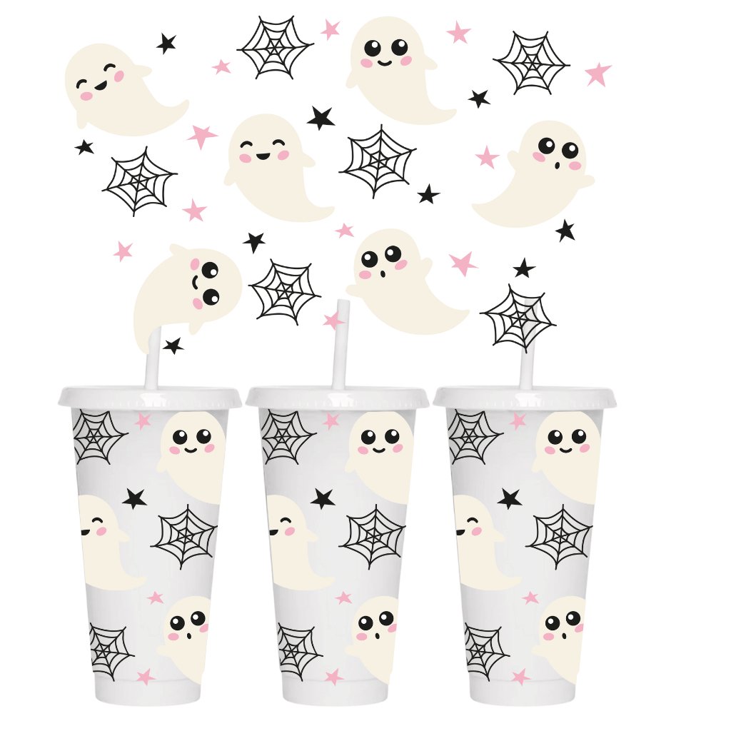 SMILEY GHOSTS HALLOWEEN 24oz COLD CUP WRAP - Wow Wraps