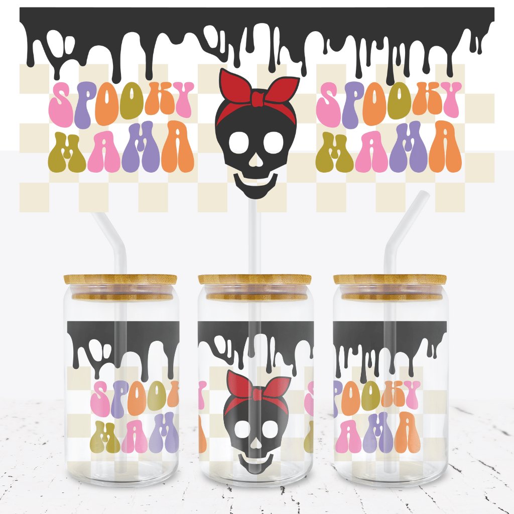 Spooky Mama 16oz Glass Can UV DTF Wrap - Wow Wraps