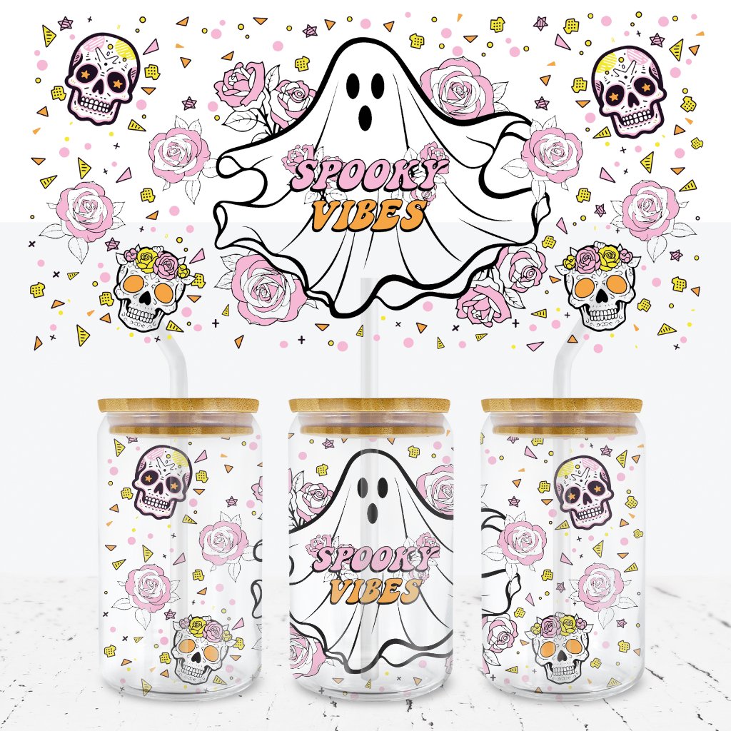 Spooky Vibes 16oz Glass Can UV DTF Wrap - Wow Wraps
