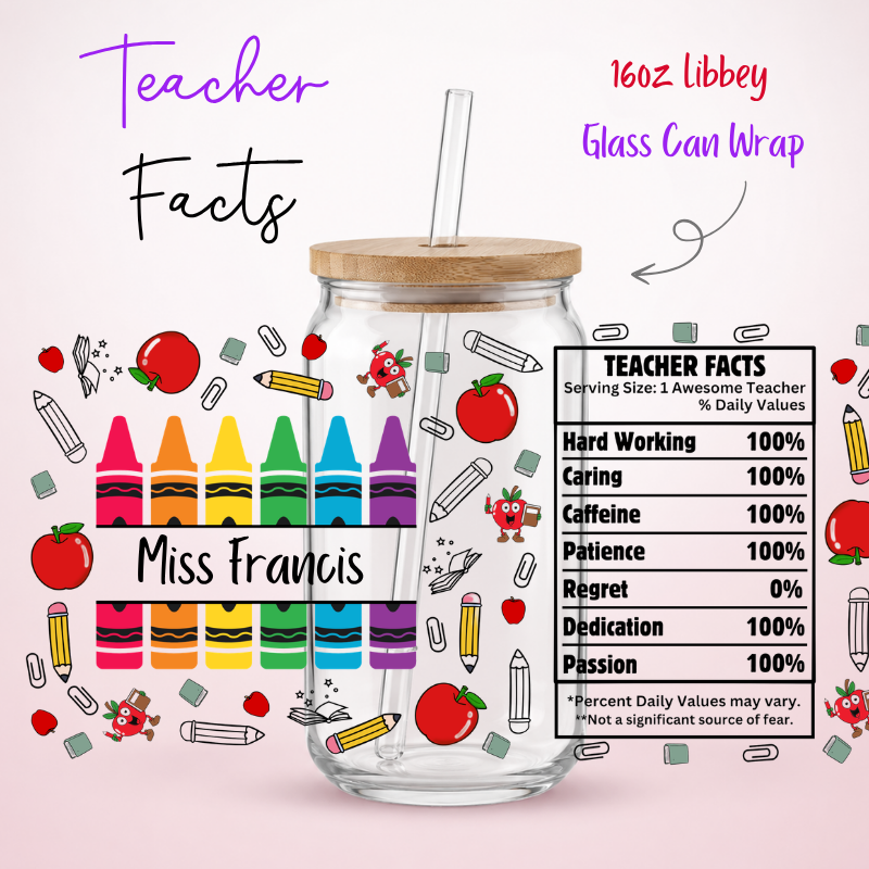 Teacher Facts Personalised LIbbey UV-DTF Wrap