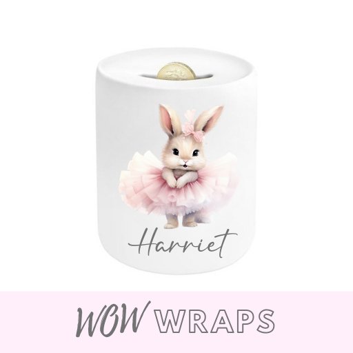 TUTU BUNNY & NAME- MONEY BOX UV-DTF DECAL - Wow Wraps