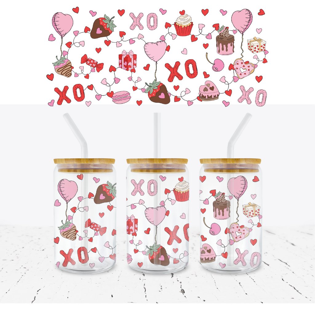 XO CUPCAKES VALENTINES 16oz LIBBEY GLASS CAN WRAP - Wow Wraps