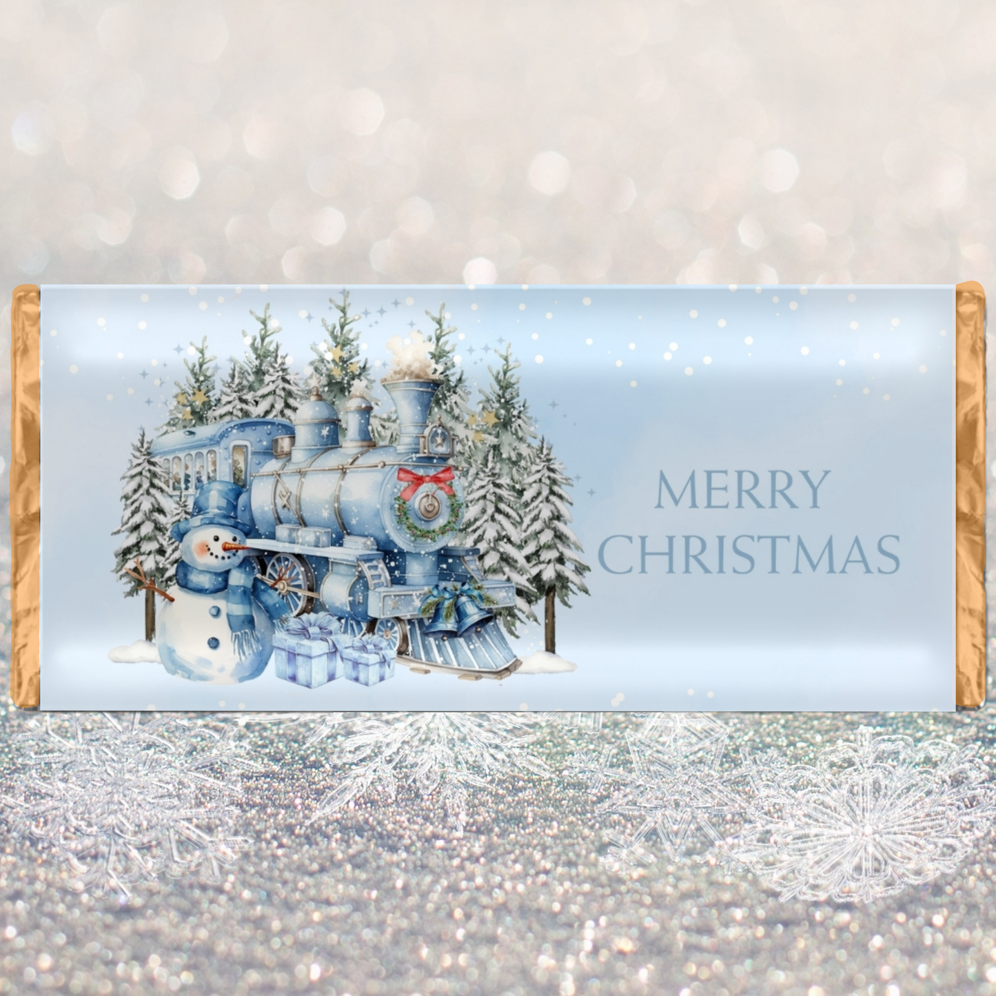 BLUE THEMED CHRISTMAS CHOCOLATE BAR WRAPPER