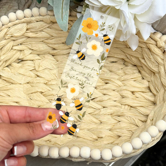 Bees and Flowers UV-DTF size for our Acrylic Bookmarks