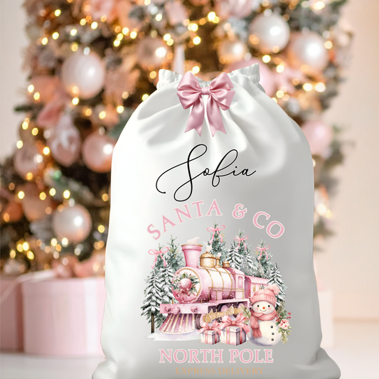 PINK THEMED SANTA & CO CHRISTMAS SACK DTF TRANSFER