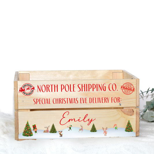 NORTH POLE SHIPPING CHRISTMAS EVE BOX UV-DTF DECAL - SIZED FOR IKEA CRATE