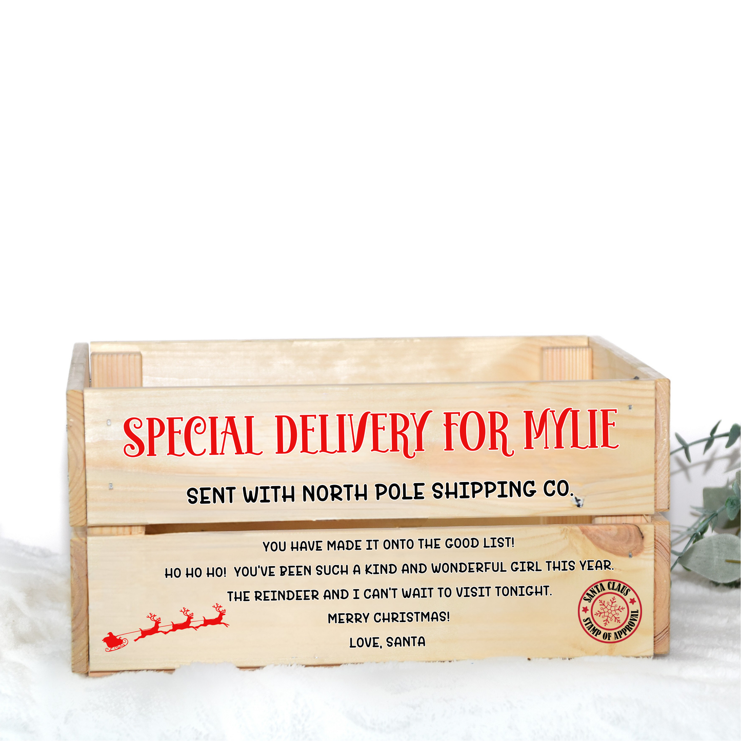 SPECIAL DELIVERY MESSAGE CHRISTMAS EVE BOX UV-DTF DECAL - SIZED FOR IKEA CRATE
