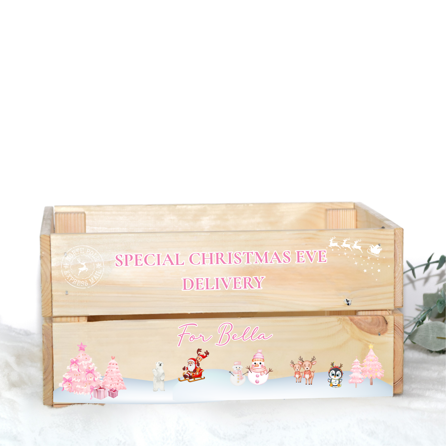 PINK CHRISTMAS EVE BOX UV-DTF DECAL - SIZED FOR IKEA CRATE