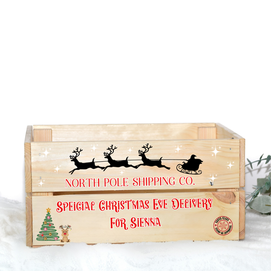 NORTH POLE SHIPPING CHRISTMAS EVE DELIVERY UV-DTF DECAL - SIZED FOR IKEA CRATE