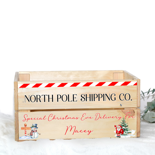 NORTH POLE SHIPPING CHRISTMAS EVE DELIVERY UV-DTF DECAL - SIZED FOR IKEA CRATE