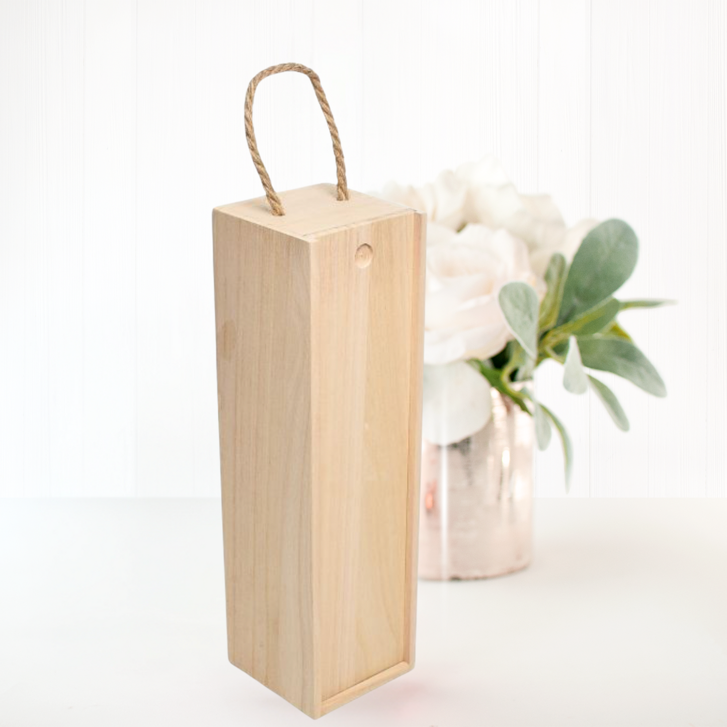 Wooden Wine Bottle Box With Rope Handle