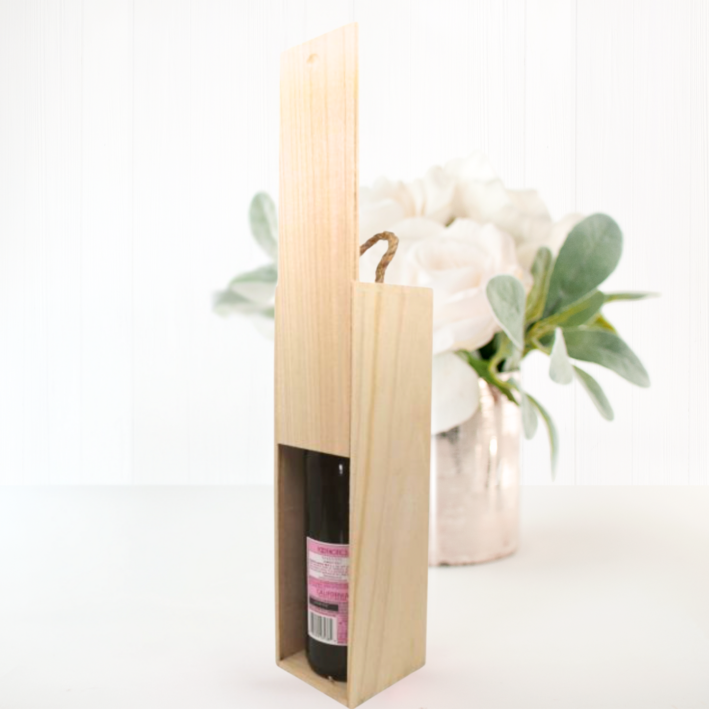 Wooden Wine Bottle Box With Rope Handle