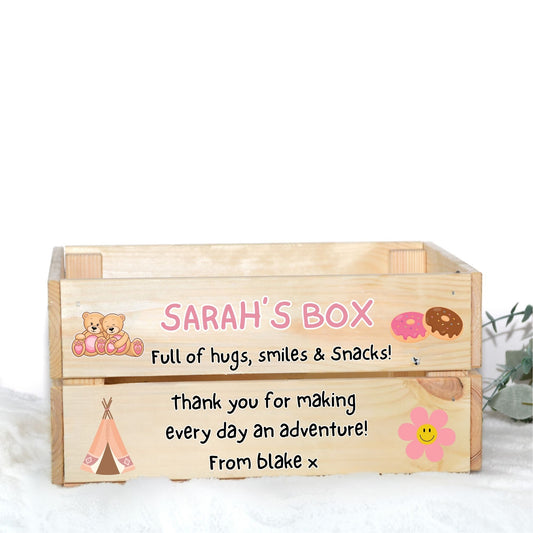 FULL OF HUGS, SMILES & SNACKS UV-DTF DECAL - SIZED FOR IKEA CRATE