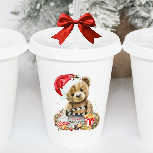 CHRISTMAS MOVIE NIGHT CUP - CUTE BEAR UV-DTF DECAL
