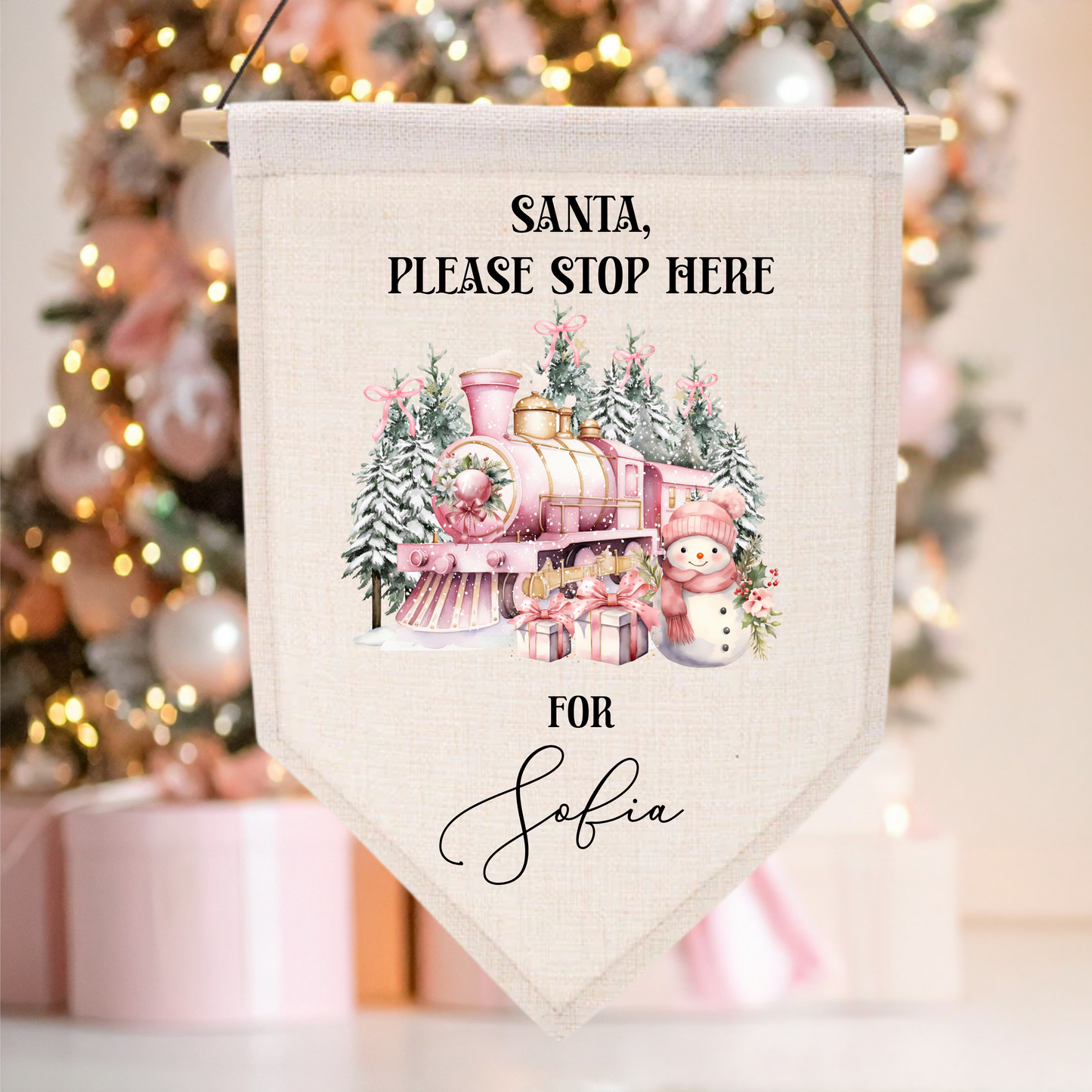 PINK THEMED PENNANT CHRISTMAS DTF - SANTA PLEASE STOP HERE