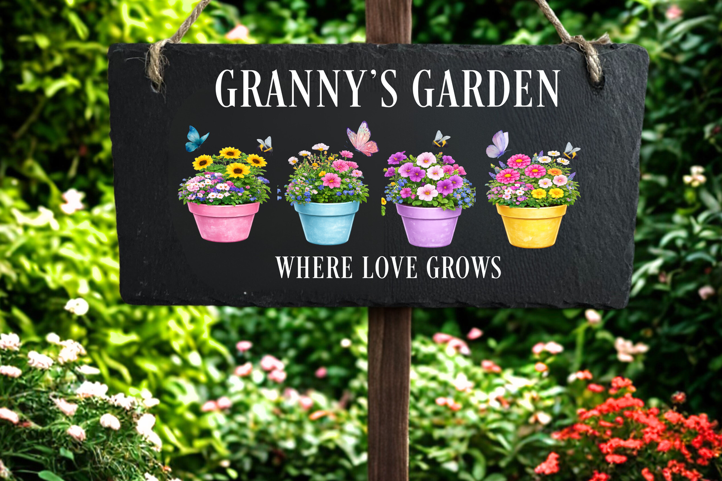 Hanging Garden Slate Grannys Garden Plant Pots UV-DTF