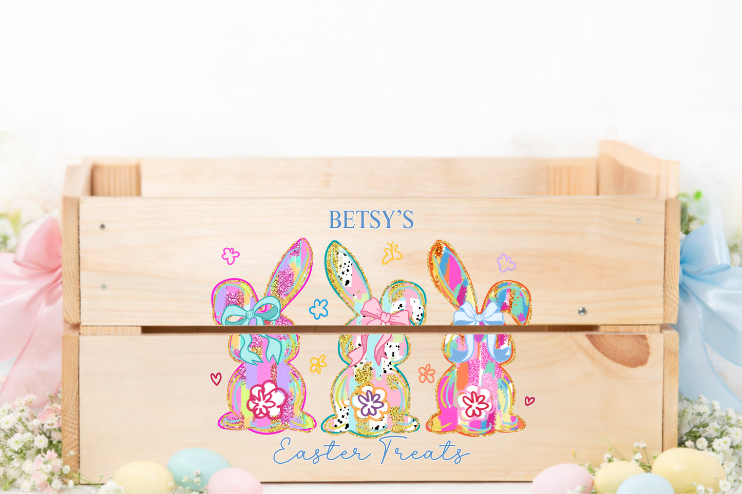 COLOURFUL EASTER BUNNY UV-DTF DECAL - SIZED FOR IKEA CRATE