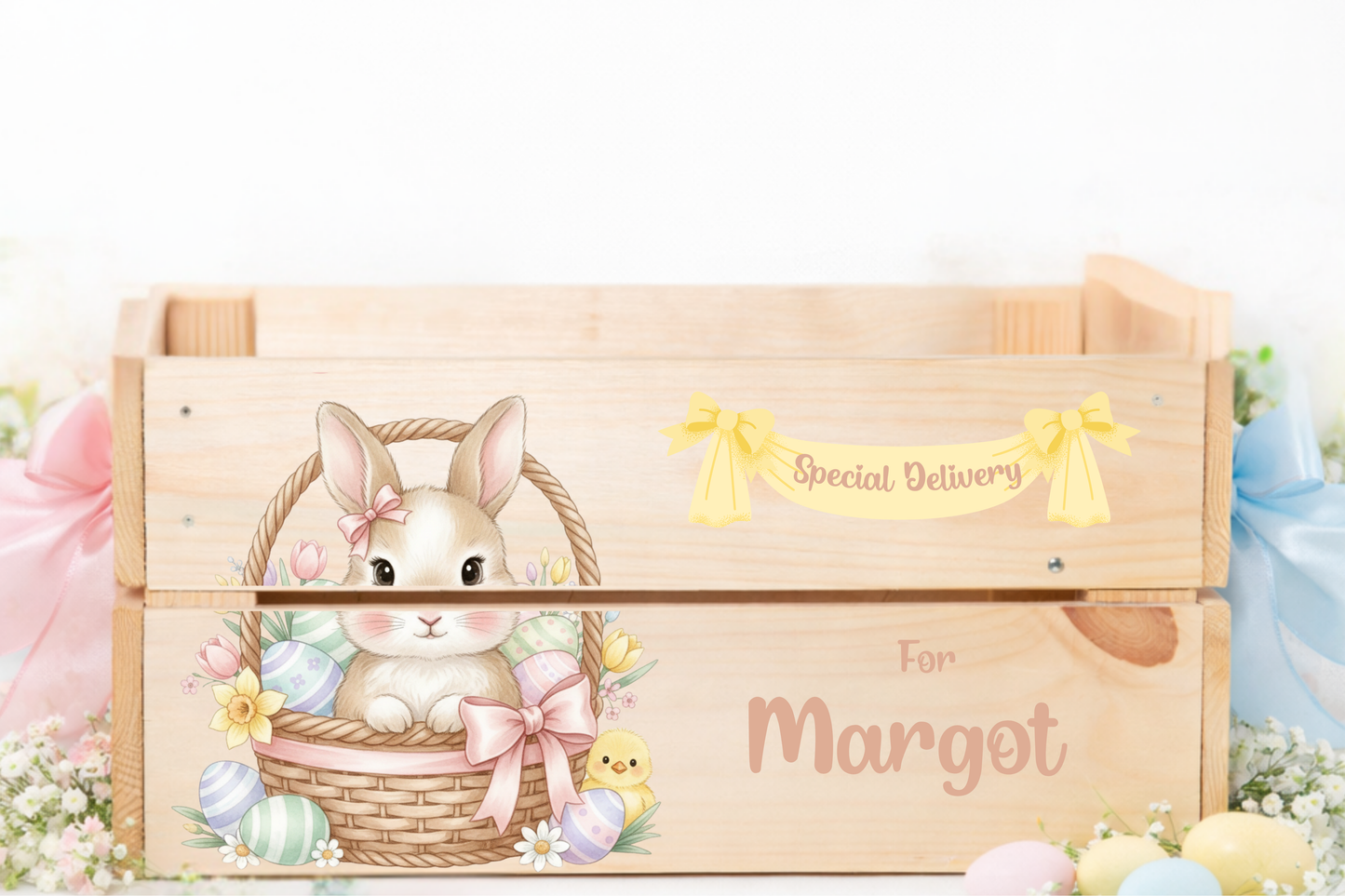 EASTER BUNNY BASKET UV-DTF DECAL - SIZED FOR IKEA CRATE