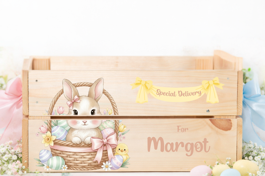 EASTER BUNNY BASKET UV-DTF DECAL - SIZED FOR IKEA CRATE